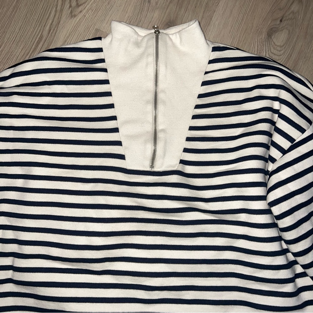 ZARA Striped Half-Zip Sweatshirt – Size L | Cotton Blend Pullover - Picture 10 of 15